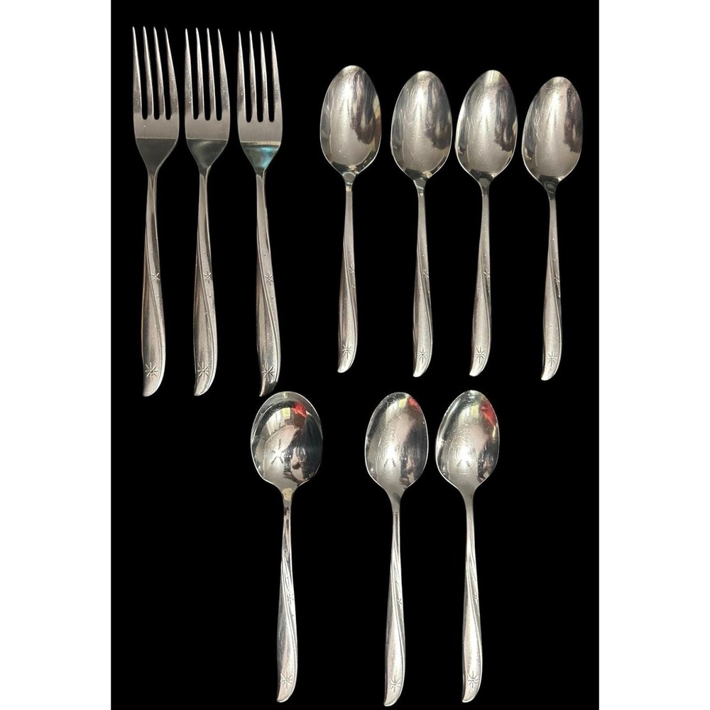 VTG Oneida Community Stainless Flatware Replacement Lot 10 Piece Set Starburst